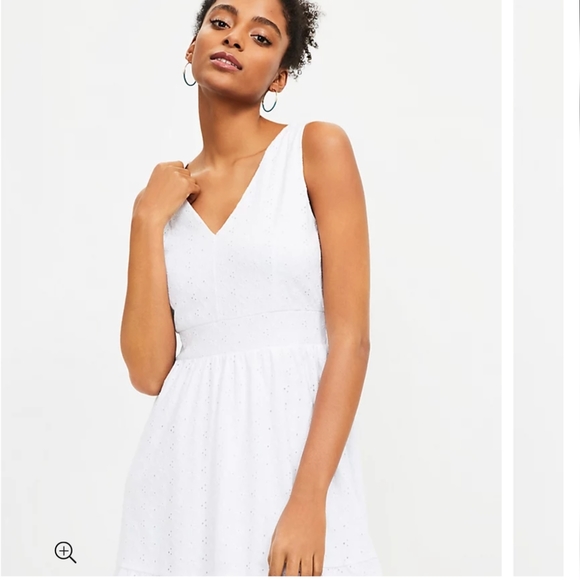 LOFT | White Eyelet Flounce Double V Dress, - Picture 4 of 15